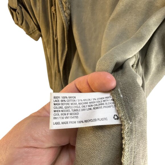 Knox Rose Military Green Hooded Cardigan L Crochet Roll-Up Boho Cargo Utility - Picture 5 of 12